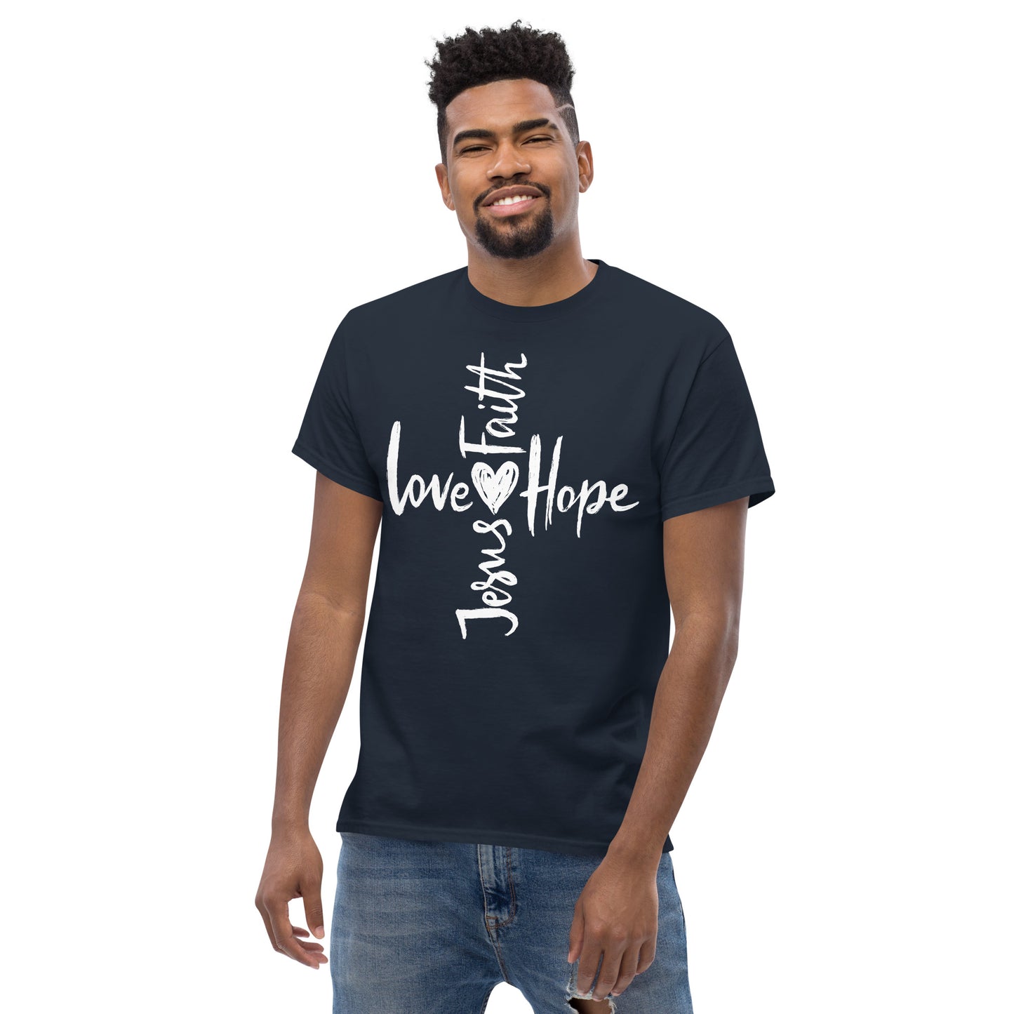 Cross Jesus, Love, Hope and Faith (White design) - Men's classic tee