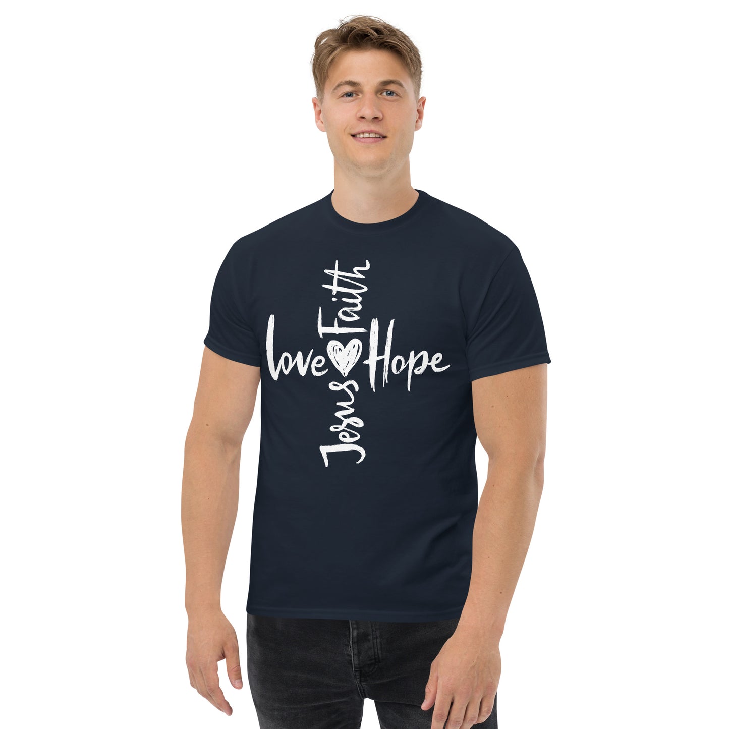 Cross Jesus, Love, Hope and Faith (White design) - Men's classic tee
