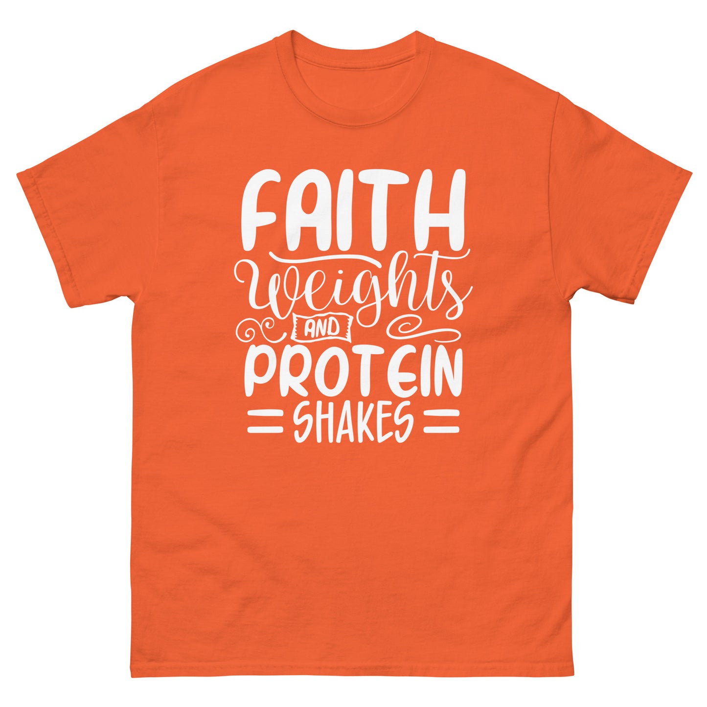 Faith weights and protein shakes (White design) - Men's classic tee