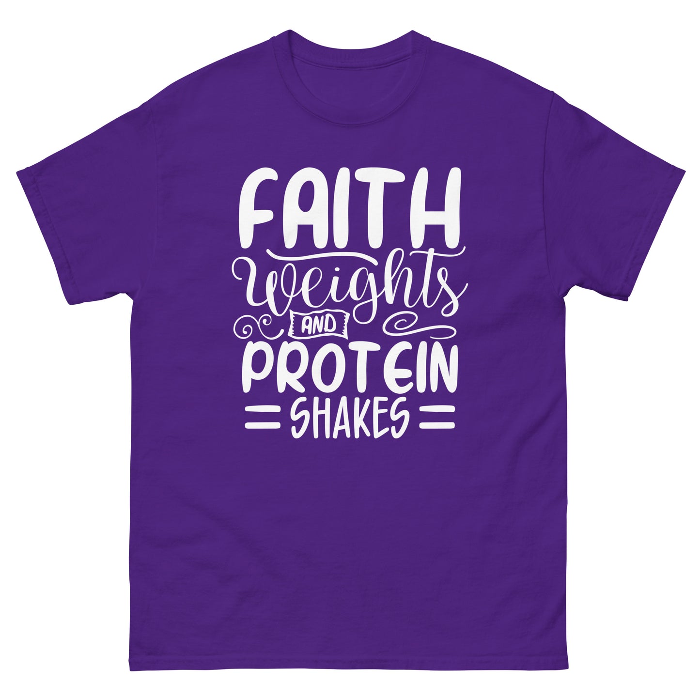 Faith weights and protein shakes (White design) - Men's classic tee