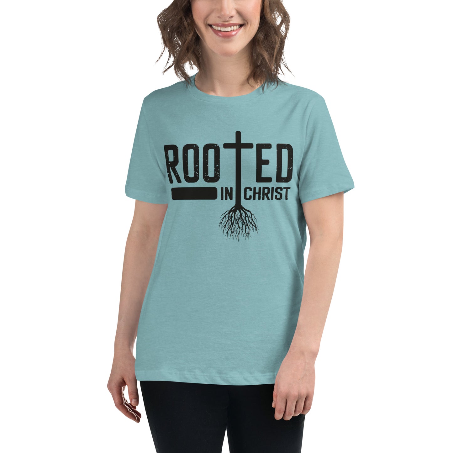 Rooted in Christ (Black design) - Women's Relaxed T-Shirt