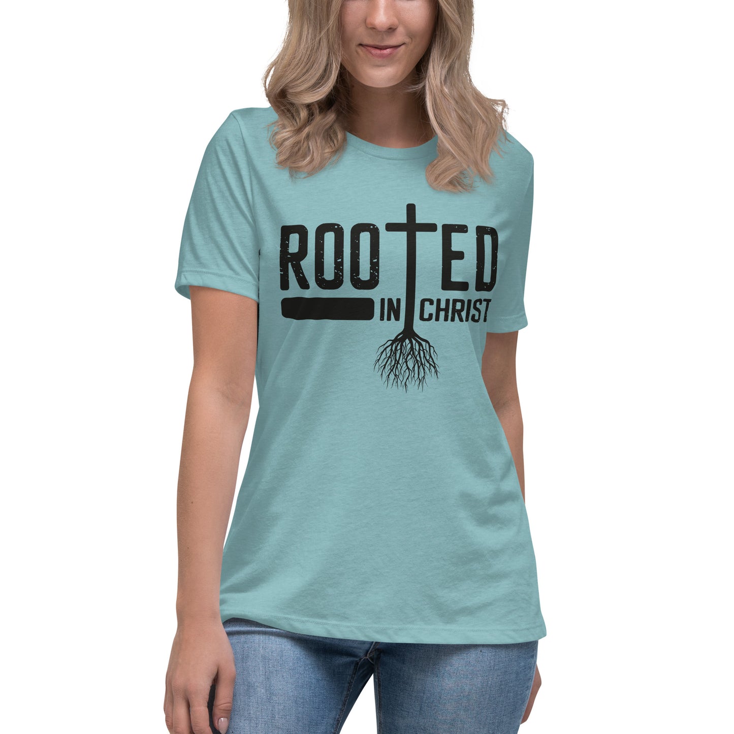 Rooted in Christ (Black design) - Women's Relaxed T-Shirt