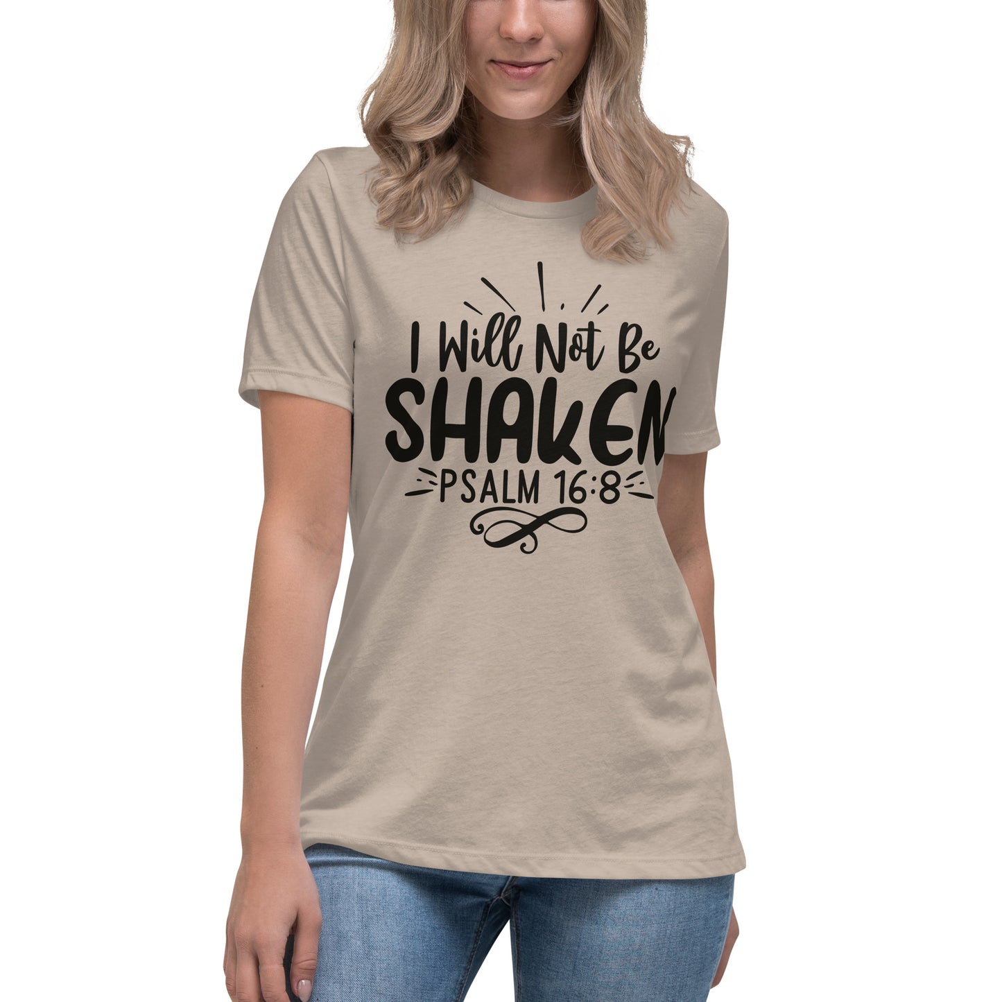 I Will Not Be Shaken (Black design) - Women's Relaxed T-Shirt
