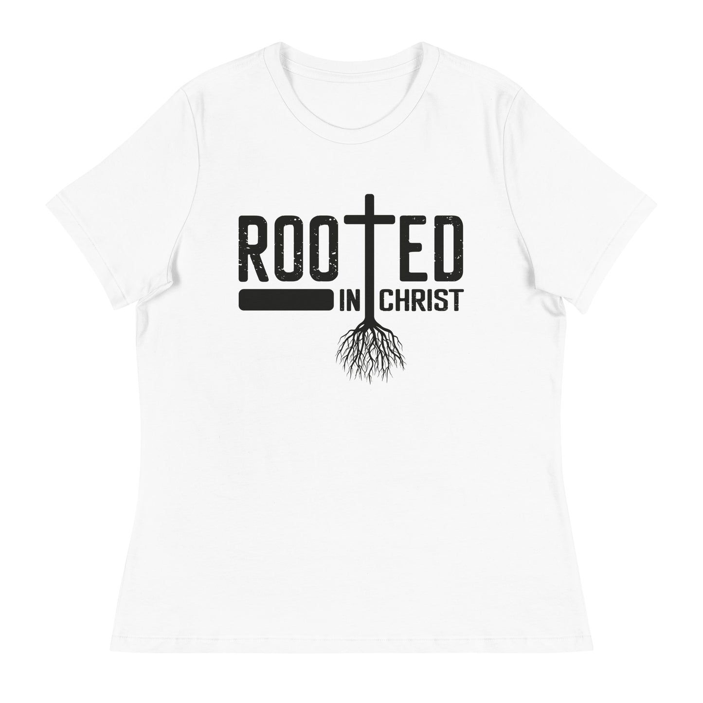 Rooted in Christ (Black design) - Women's Relaxed T-Shirt