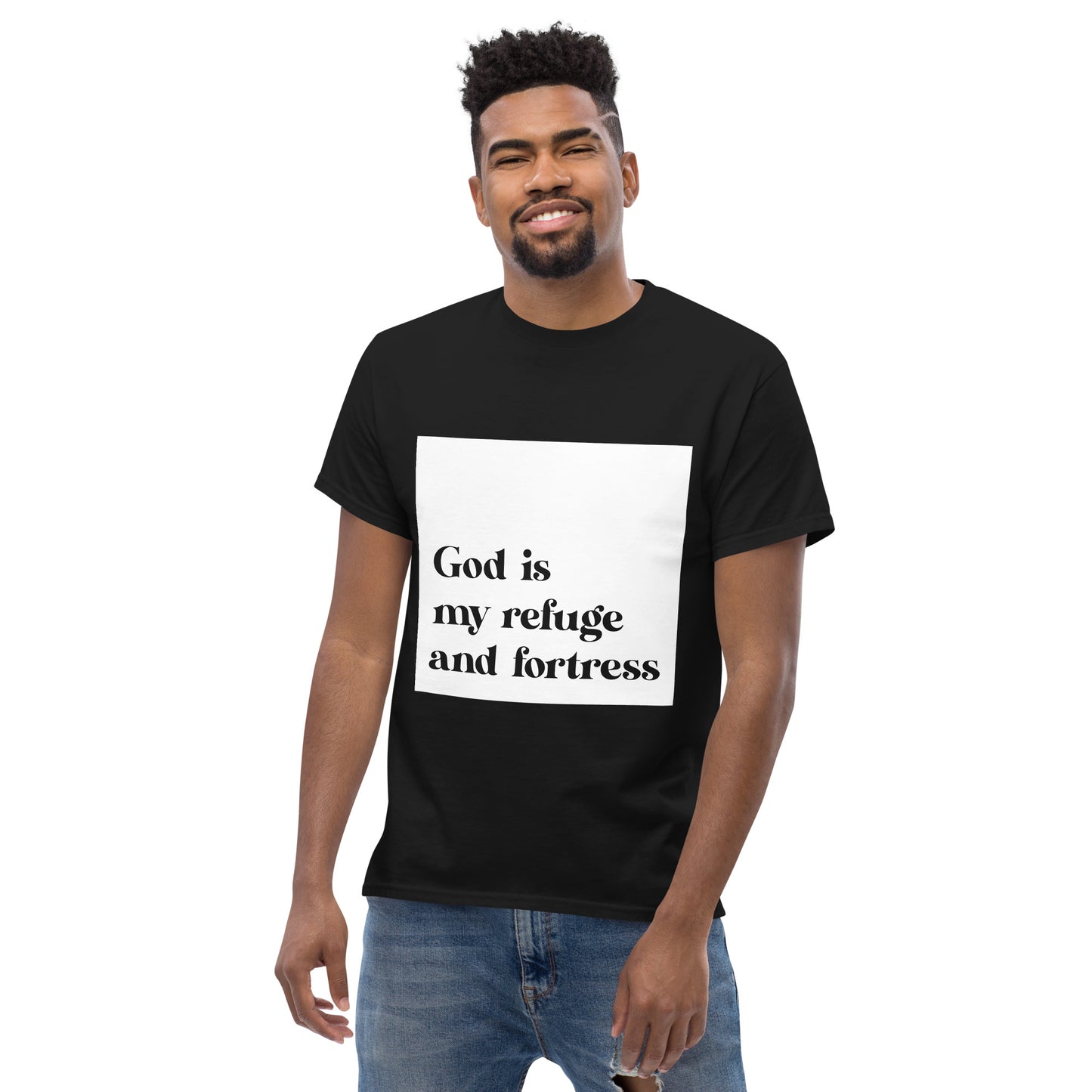 God is my refuge and fortress (White design) - Men's classic tee