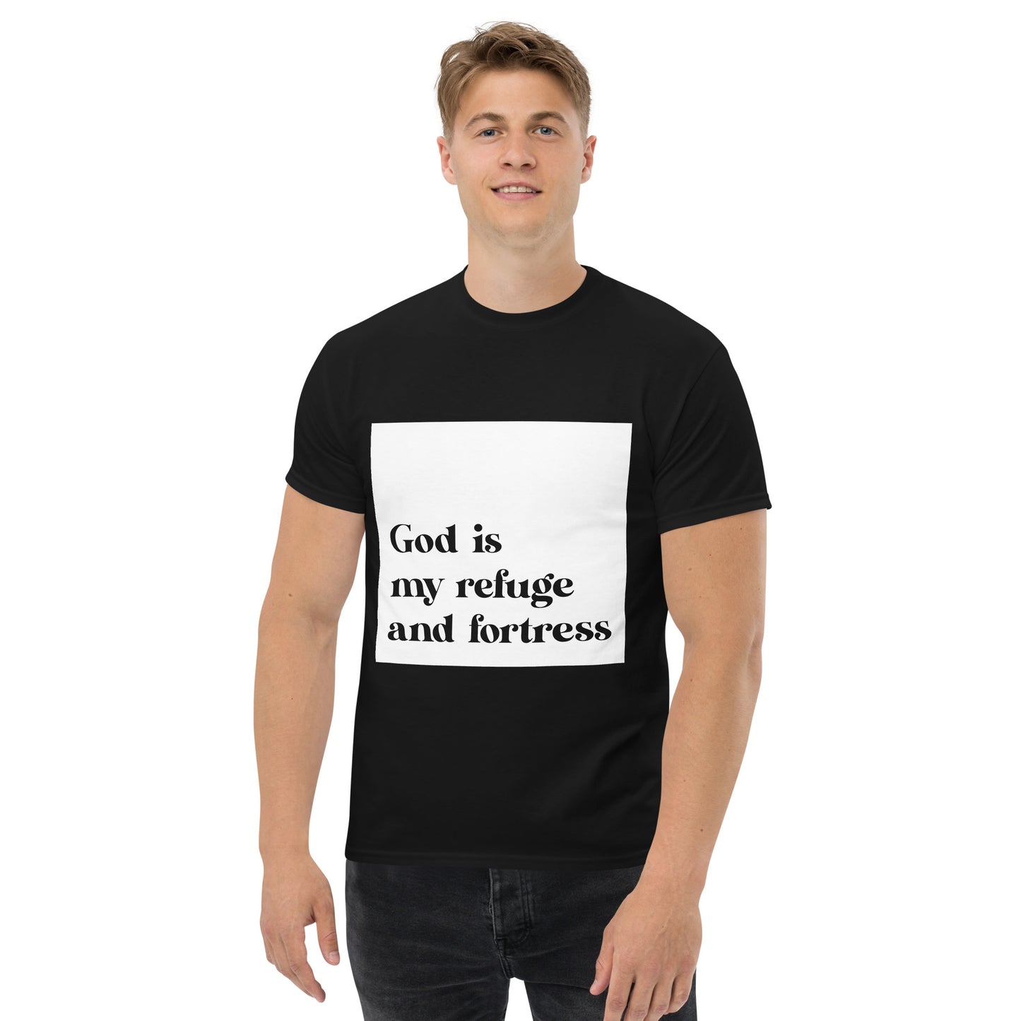 God is my refuge and fortress (White design) - Men's classic tee