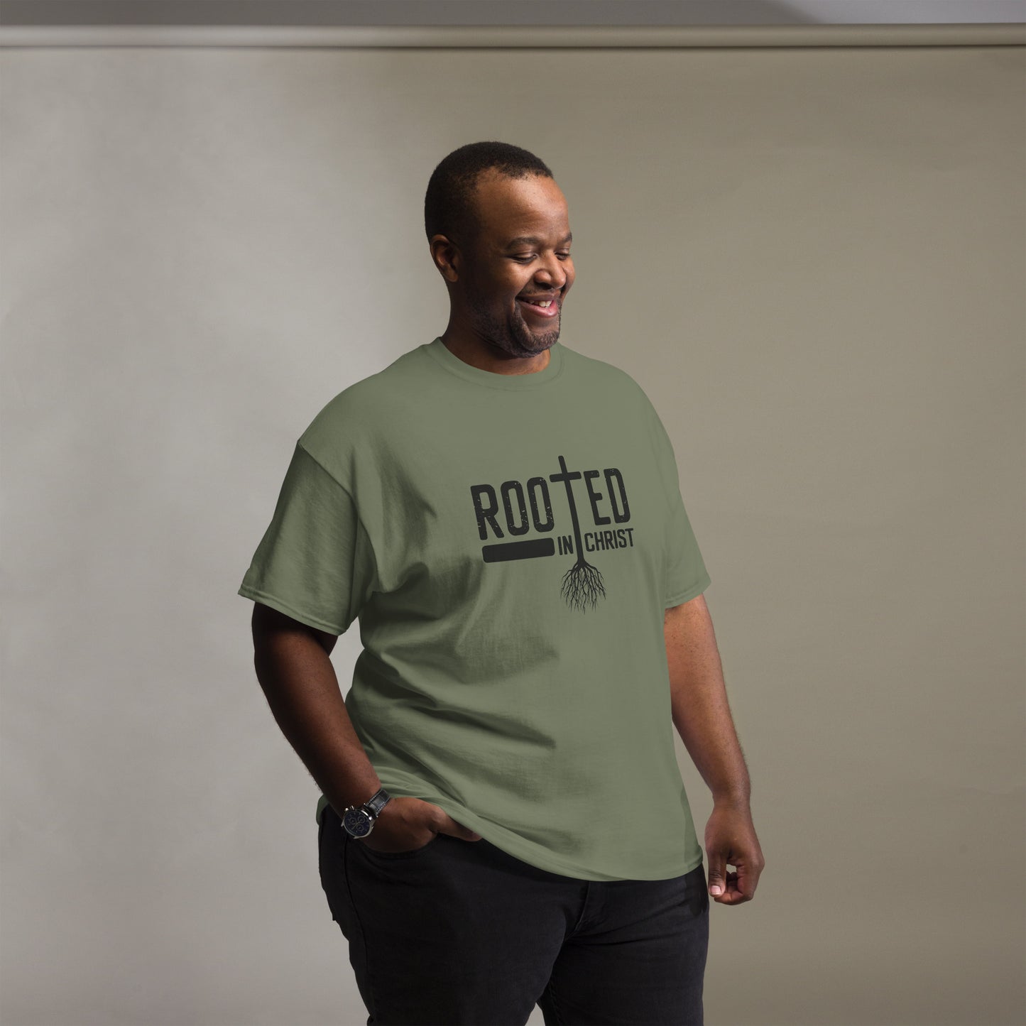 Rooted in Christ (Black design) - Men's classic tee