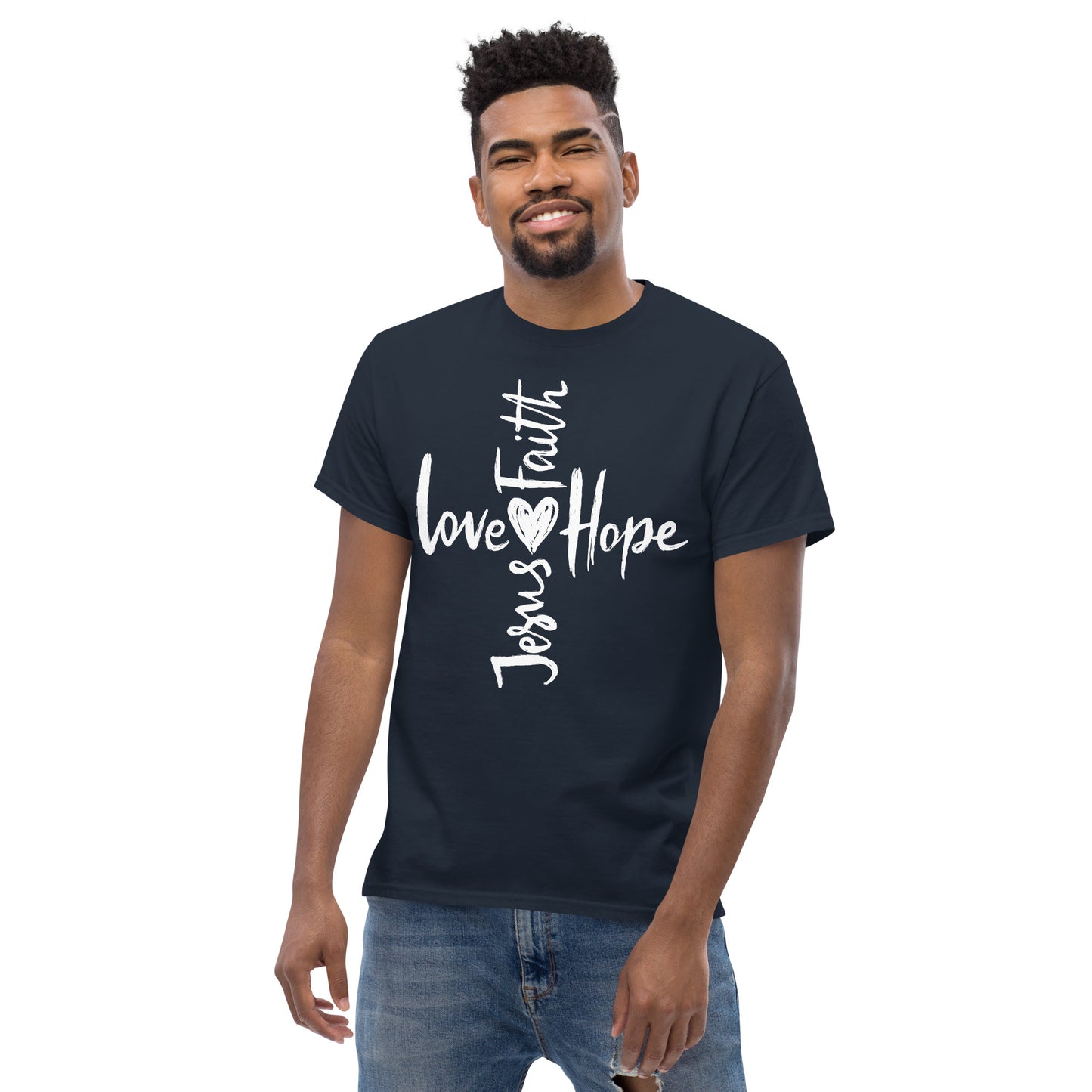 Cross Jesus, Love, Hope and Faith  (White design)  - Men's classic tee