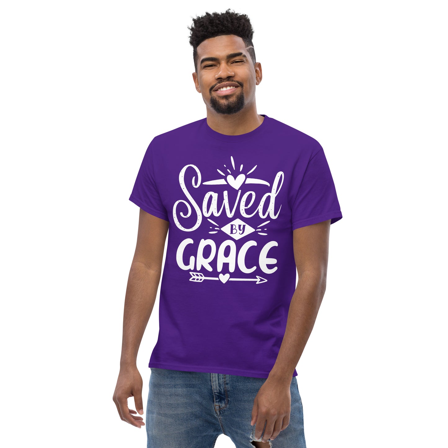 Saved by Grace (White design) - Men's classic tee