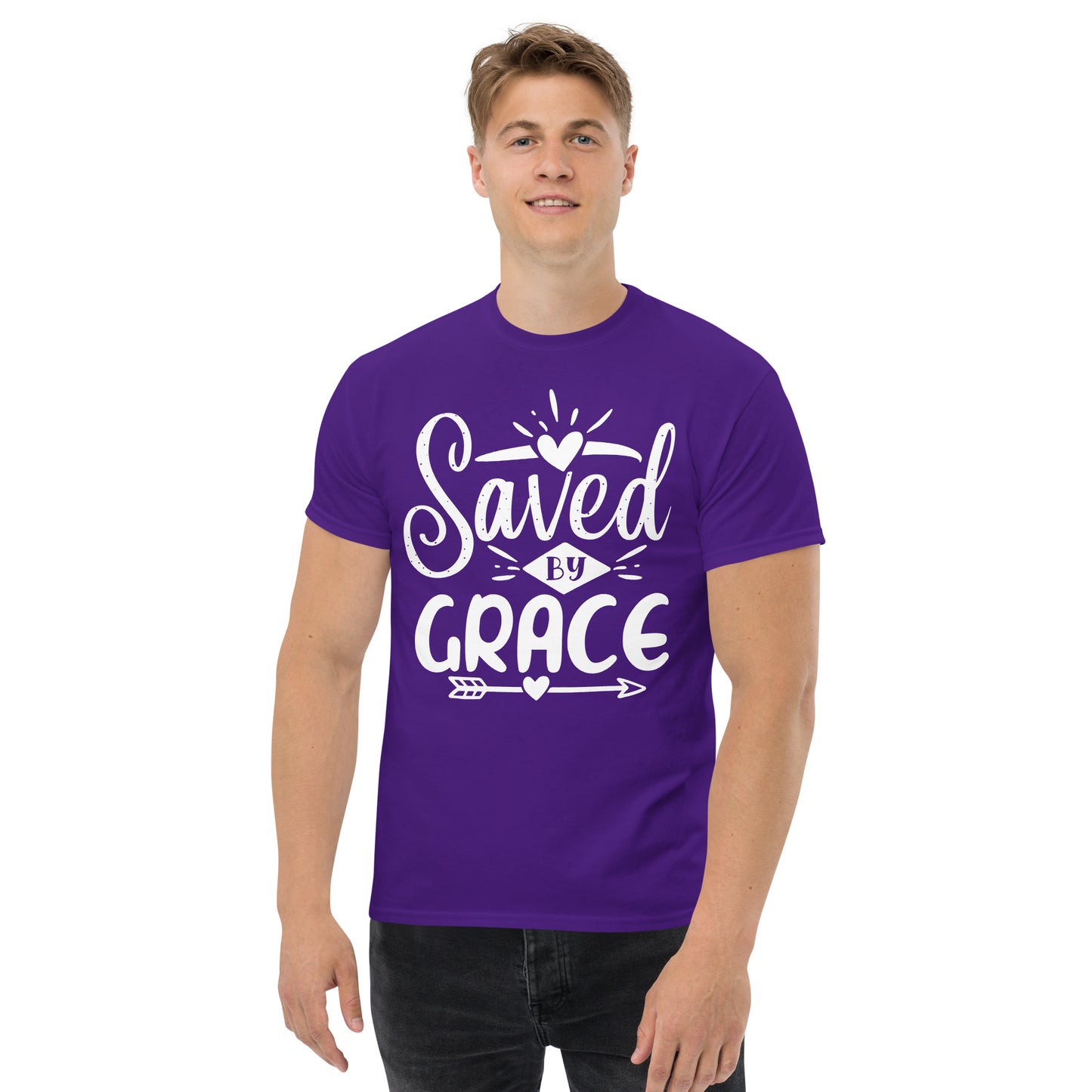 Saved by Grace (White design) - Men's classic tee