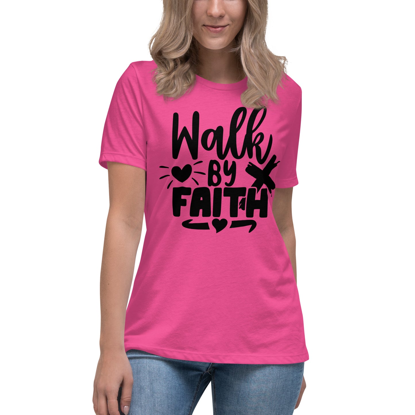 Walk by Faith (Black design)  - Women's Relaxed T-Shirt