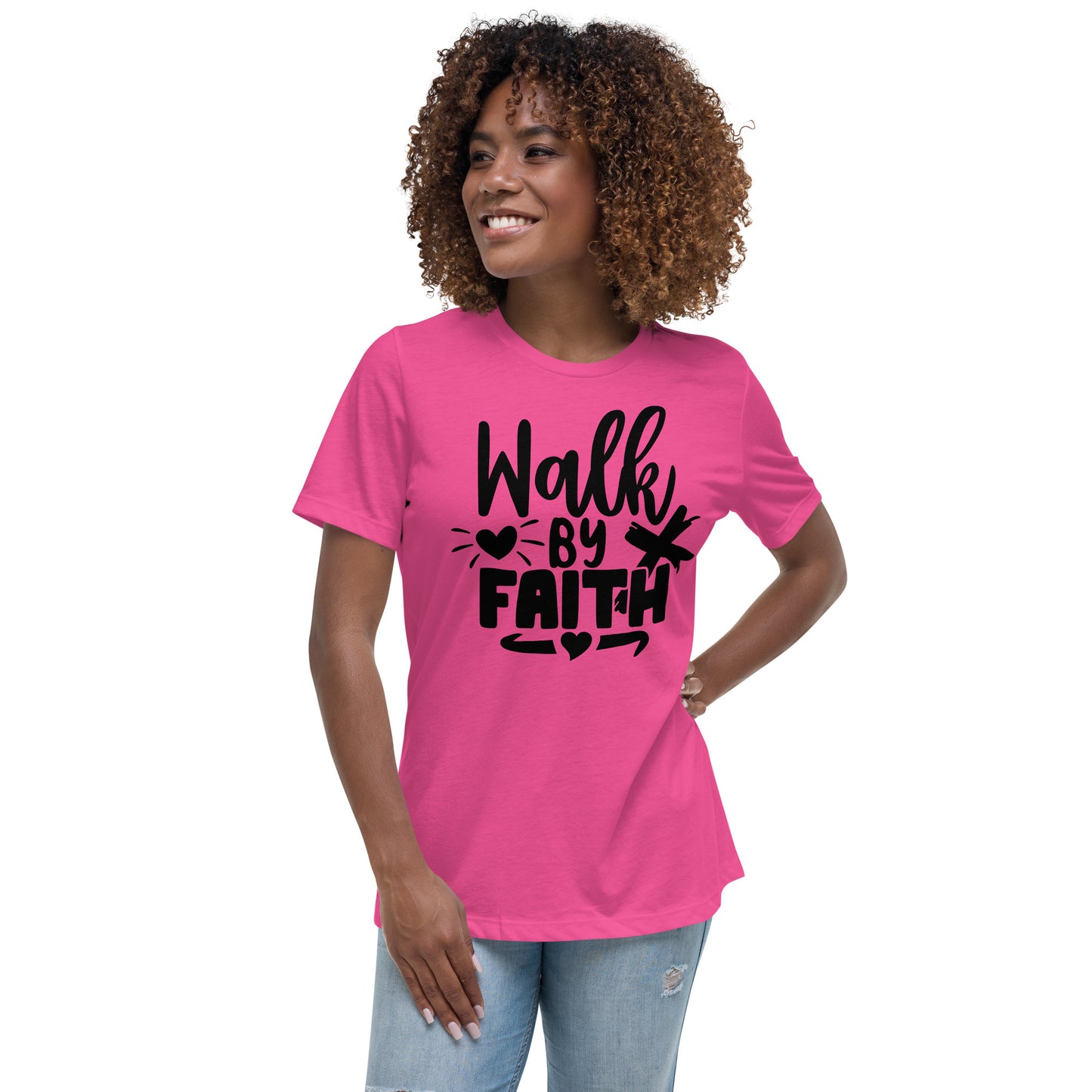 Walk by Faith (Black design)  - Women's Relaxed T-Shirt