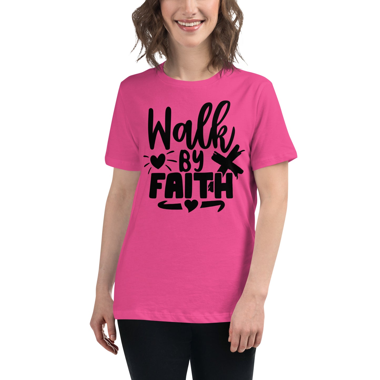 Walk by Faith (Black design)  - Women's Relaxed T-Shirt