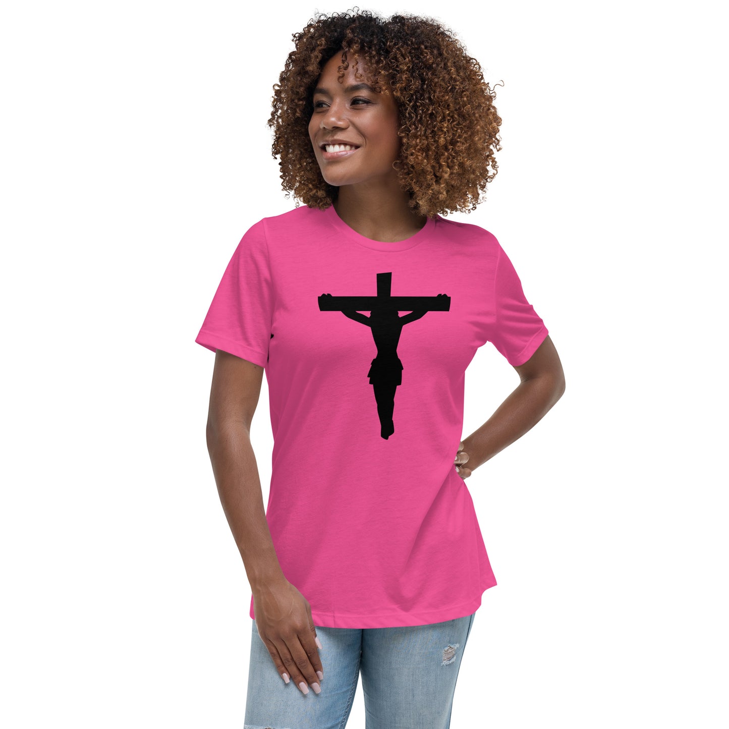 Jesus on the Cross (Black design) - Women's Relaxed T-Shirt