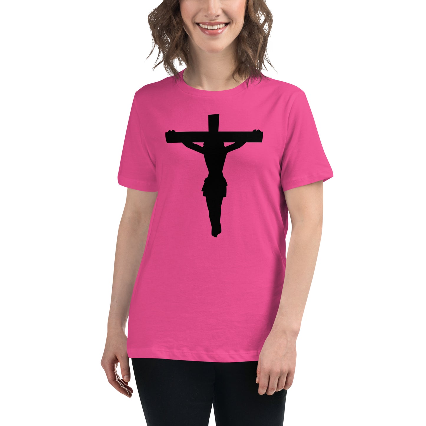 Jesus on the Cross (Black design) - Women's Relaxed T-Shirt