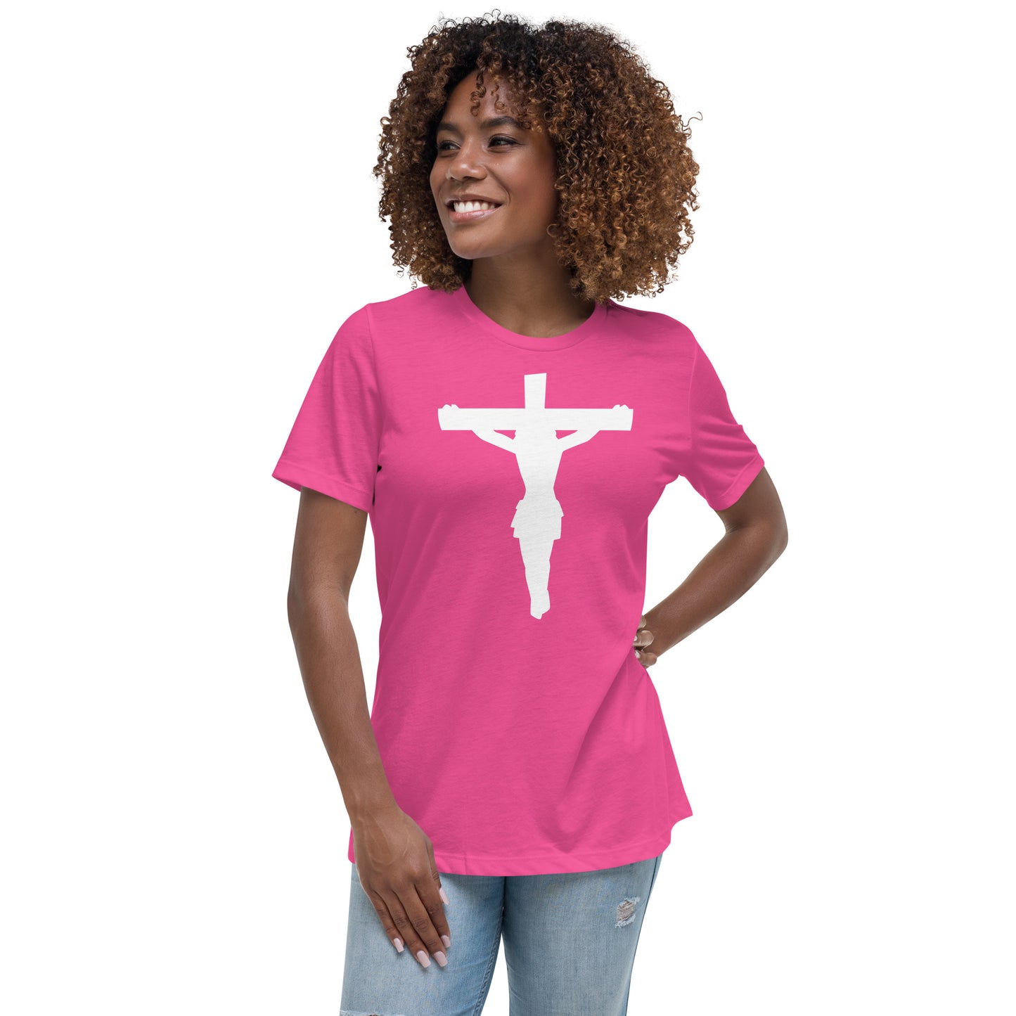 Jesus on the Cross (White design) - Women's Relaxed T-Shirt