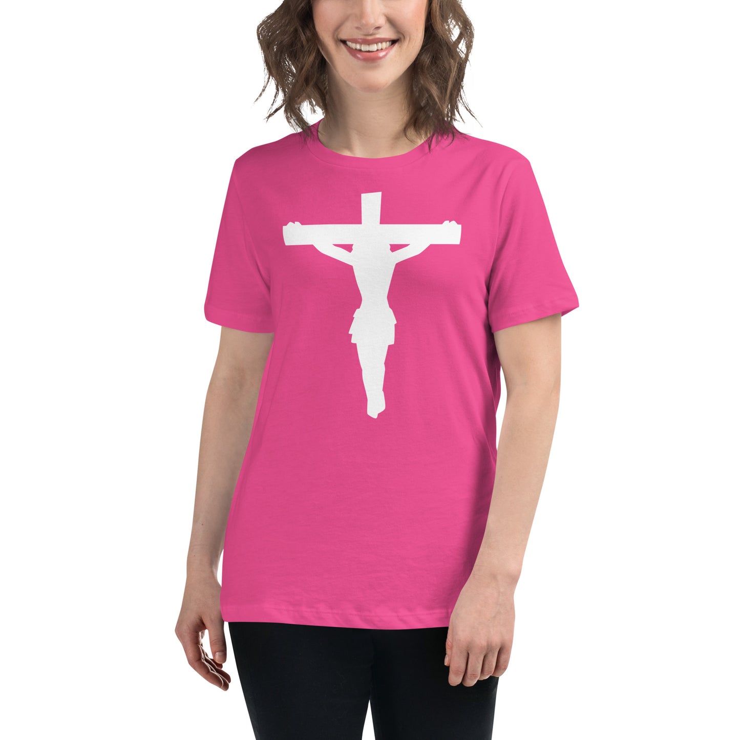 Jesus on the Cross (White design) - Women's Relaxed T-Shirt