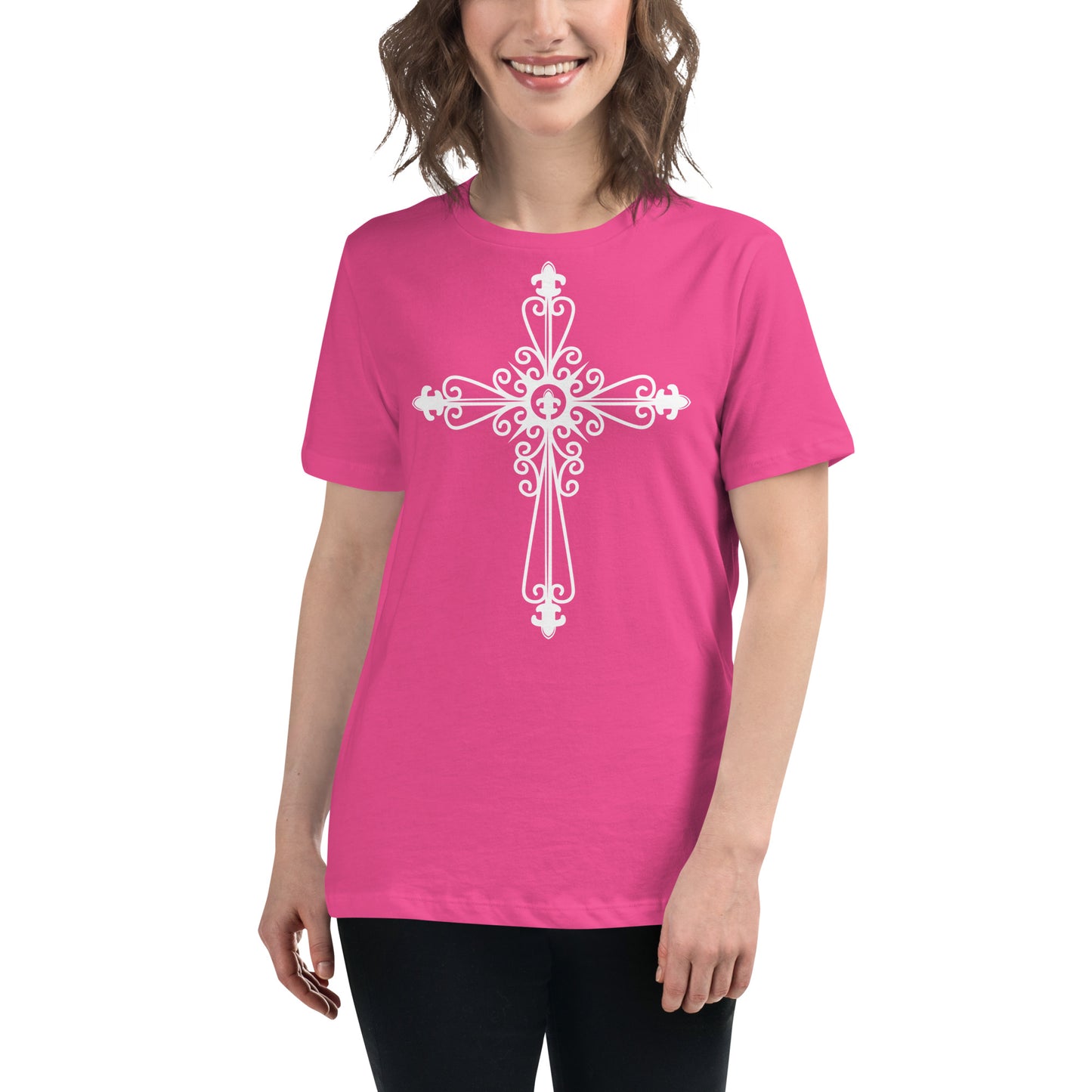 Faithful Cross (White design) - Women's Relaxed T-Shirt