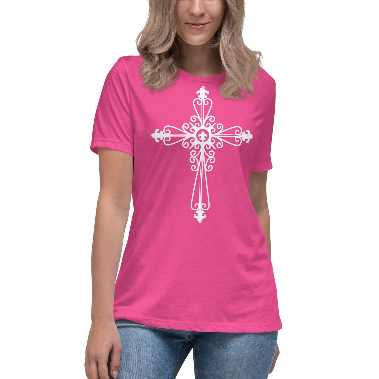 Faithful Cross (White design) - Women's Relaxed T-Shirt