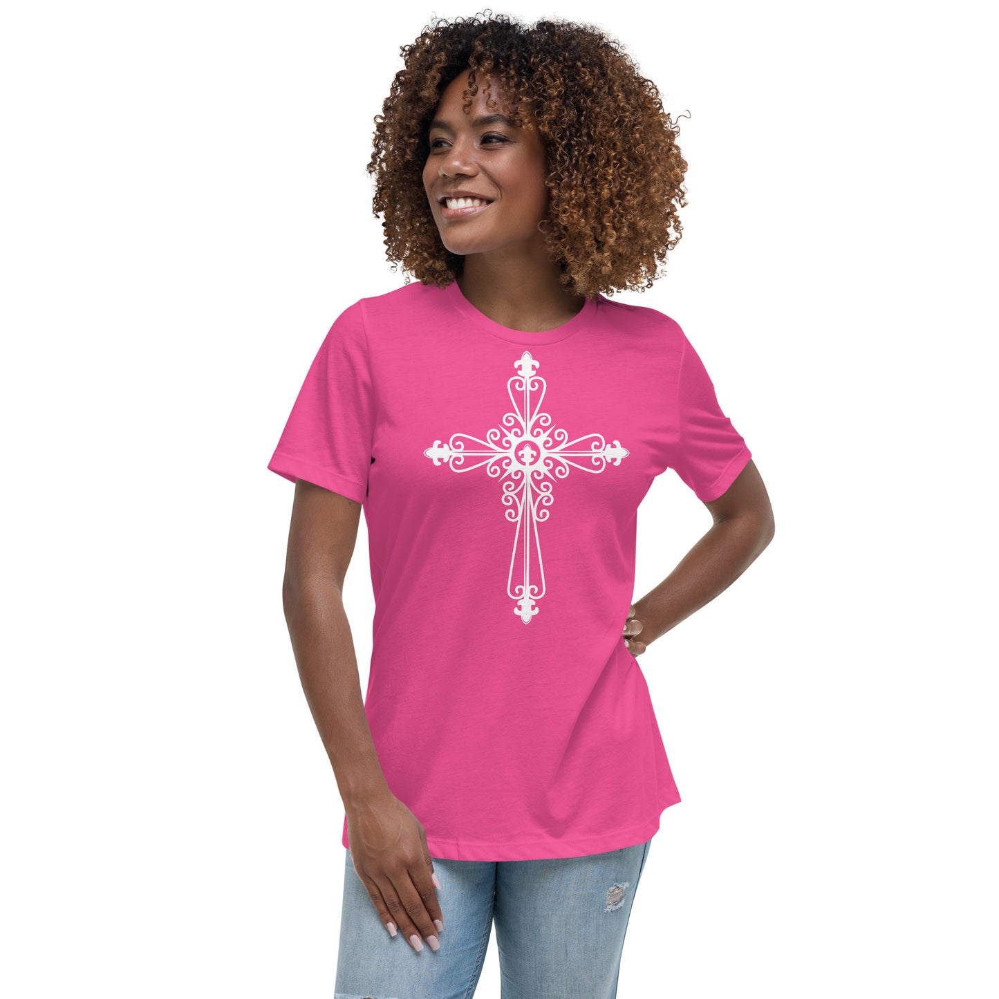 Faithful Cross (White design) - Women's Relaxed T-Shirt