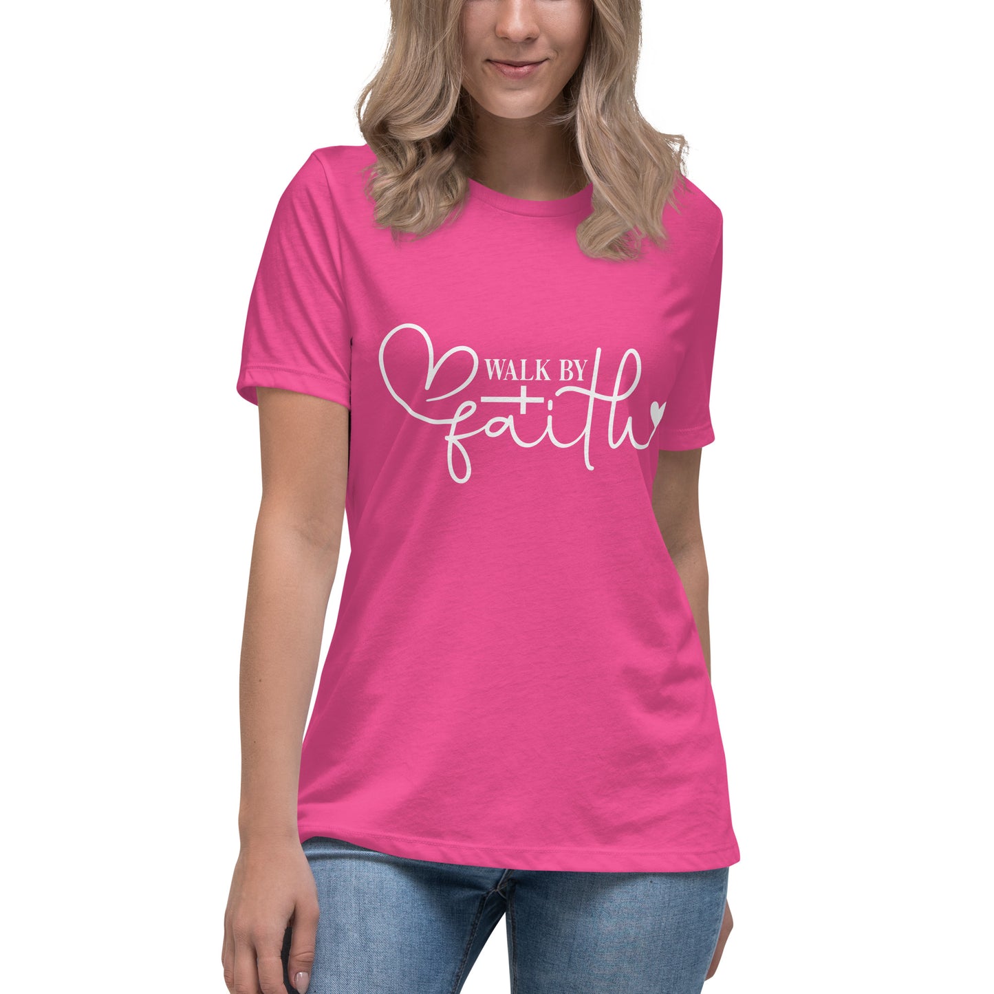 Walk by Faith (White design) - Women's Relaxed T-Shirt