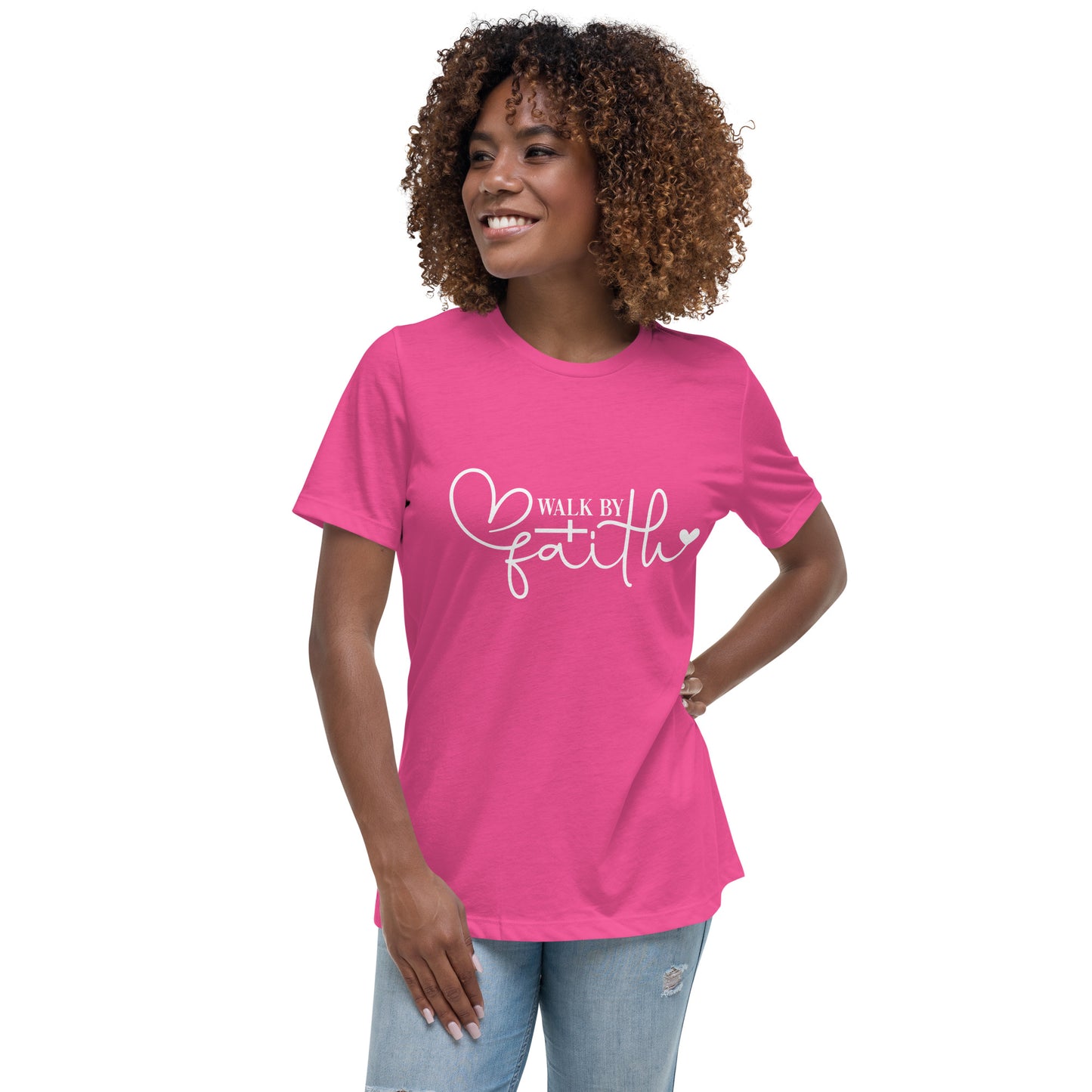 Walk by Faith (White design) - Women's Relaxed T-Shirt