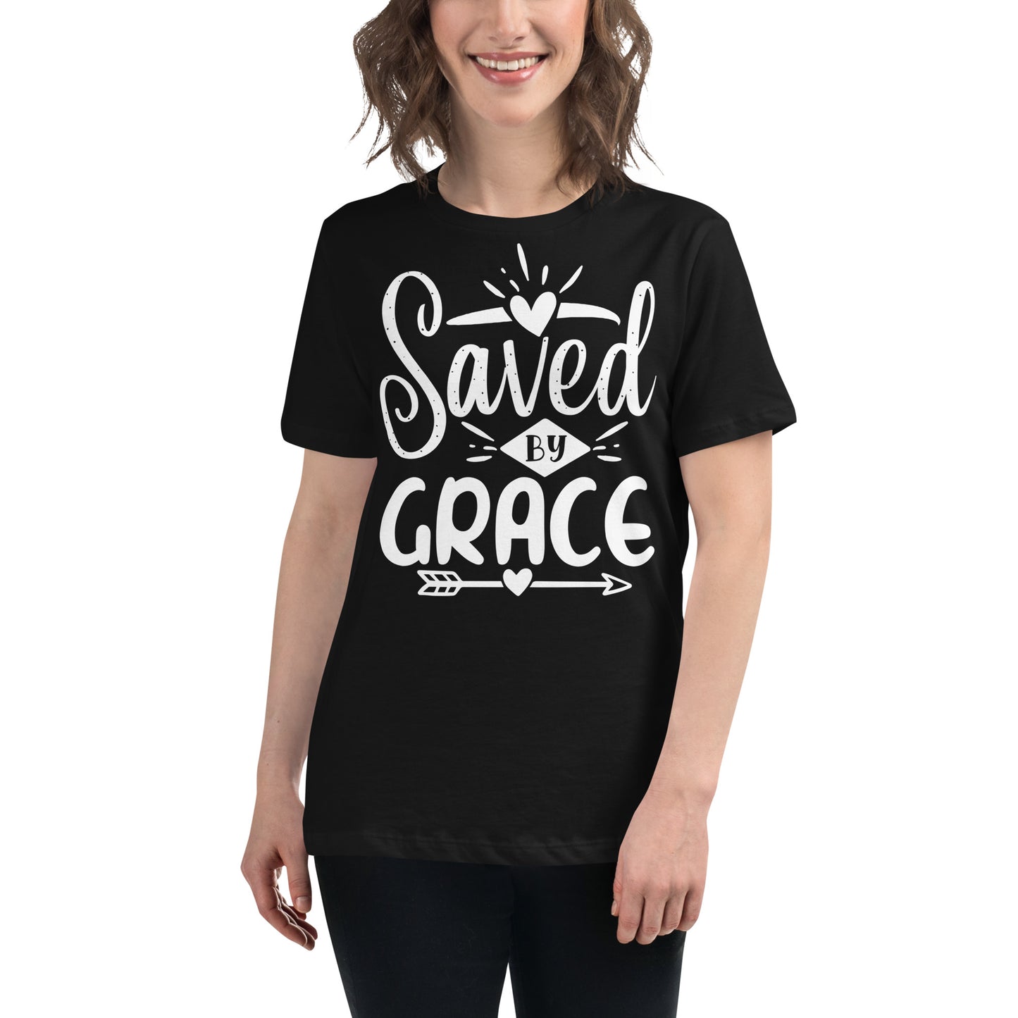 Saved by Grace (White design) - Women's Relaxed T-Shirt