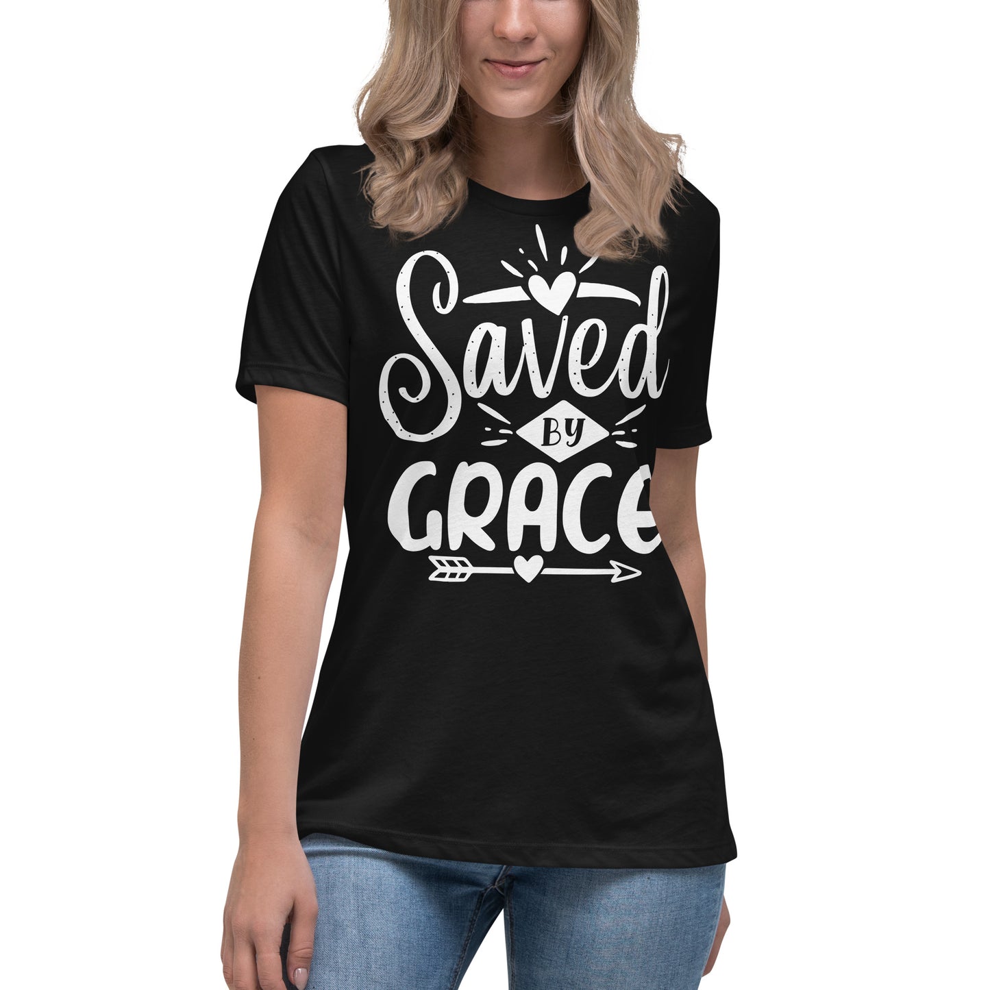 Saved by Grace (White design) - Women's Relaxed T-Shirt