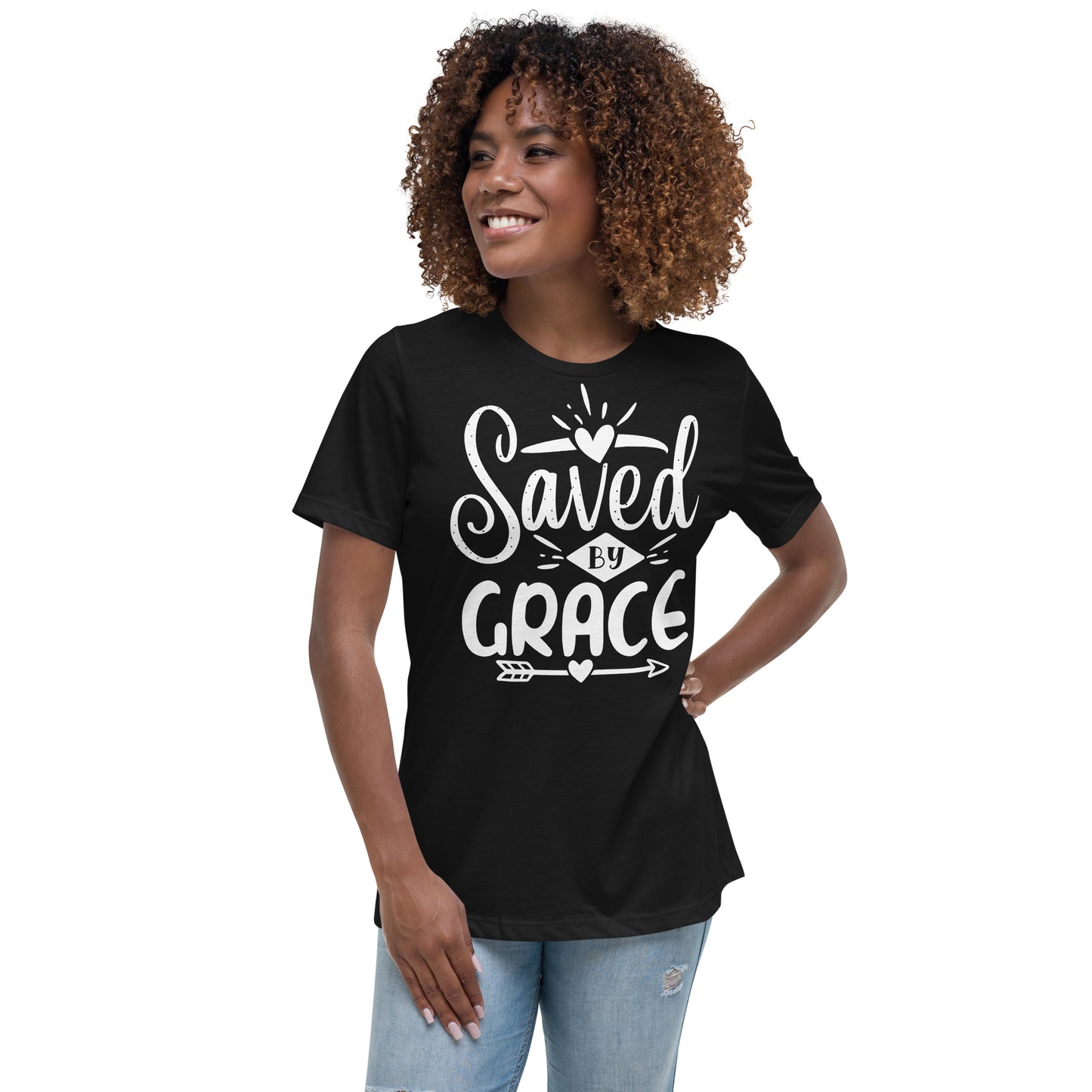 Saved by Grace (White design) - Women's Relaxed T-Shirt