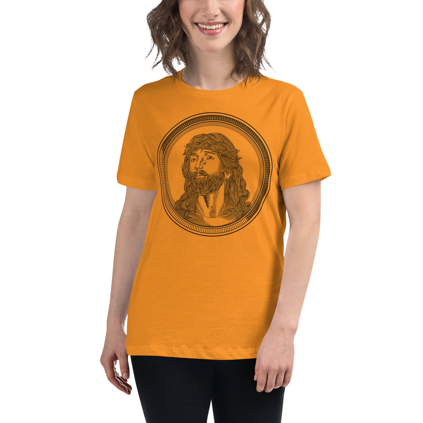 Jesus in Circle (Black design) - Women's Relaxed T-Shirt