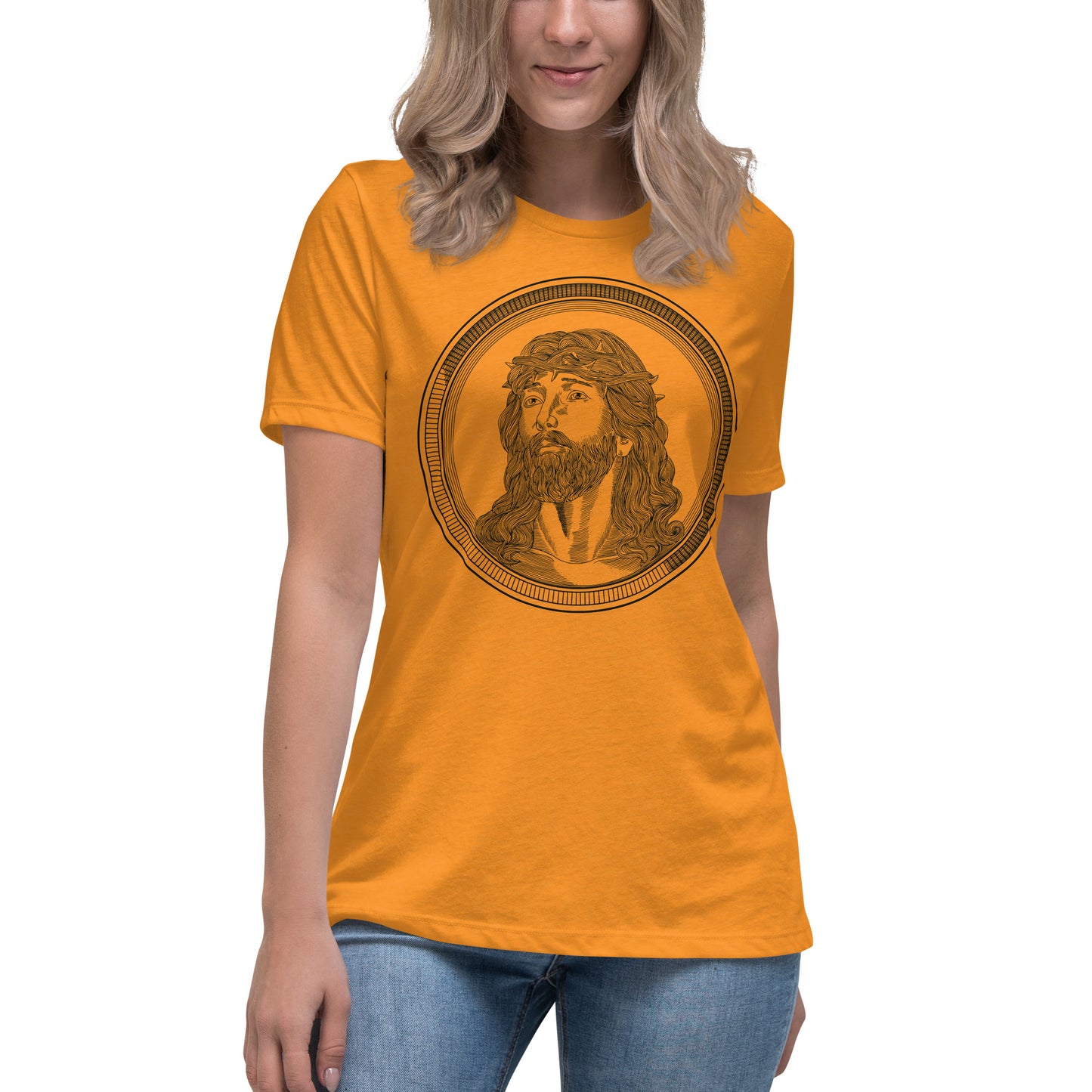 Jesus in Circle (Black design) - Women's Relaxed T-Shirt