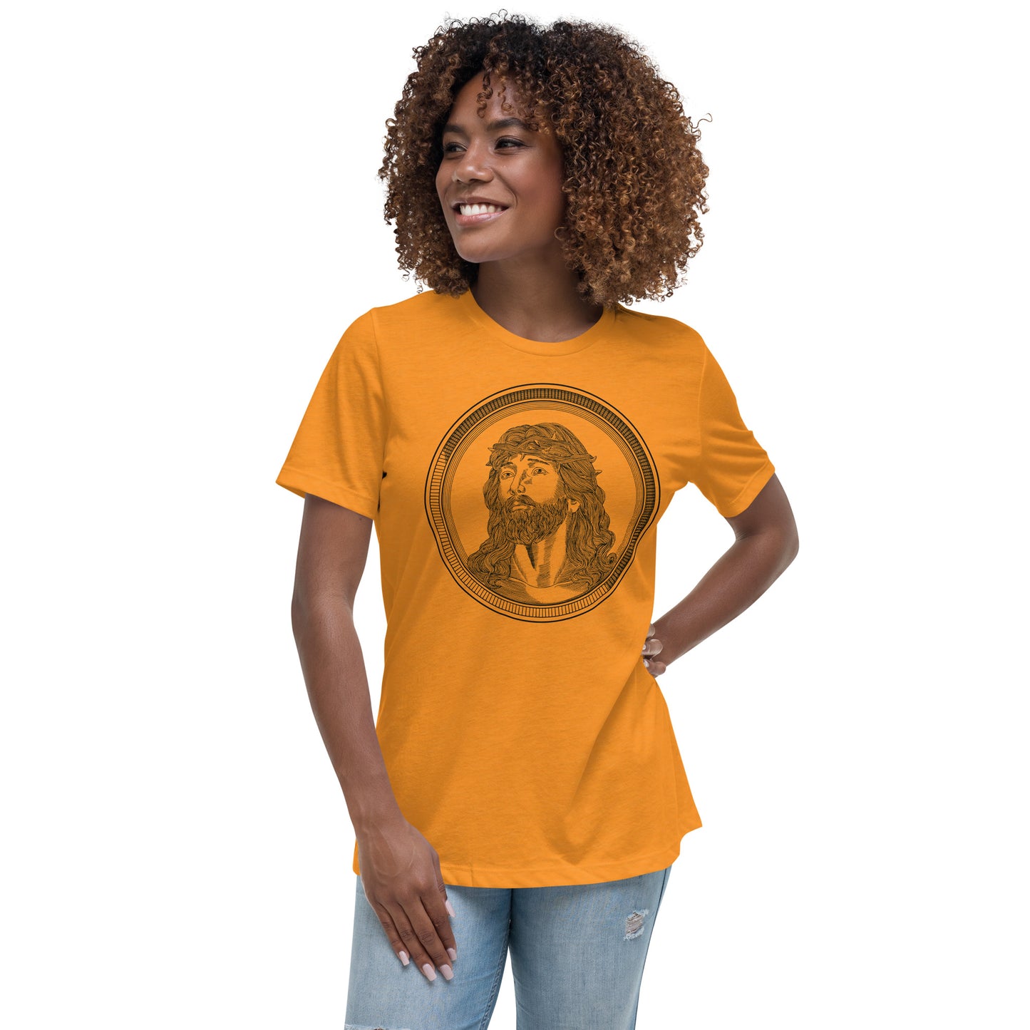 Jesus in Circle (Black design) - Women's Relaxed T-Shirt