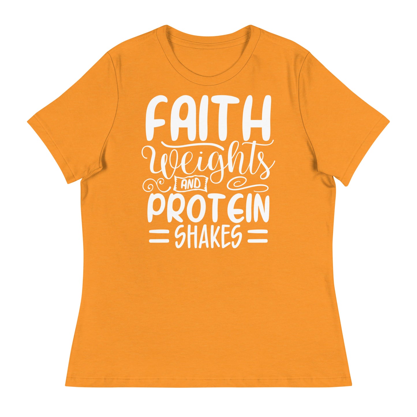 Faith Weights and Protein Shakes (White design) - Women's Relaxed T-Shirt