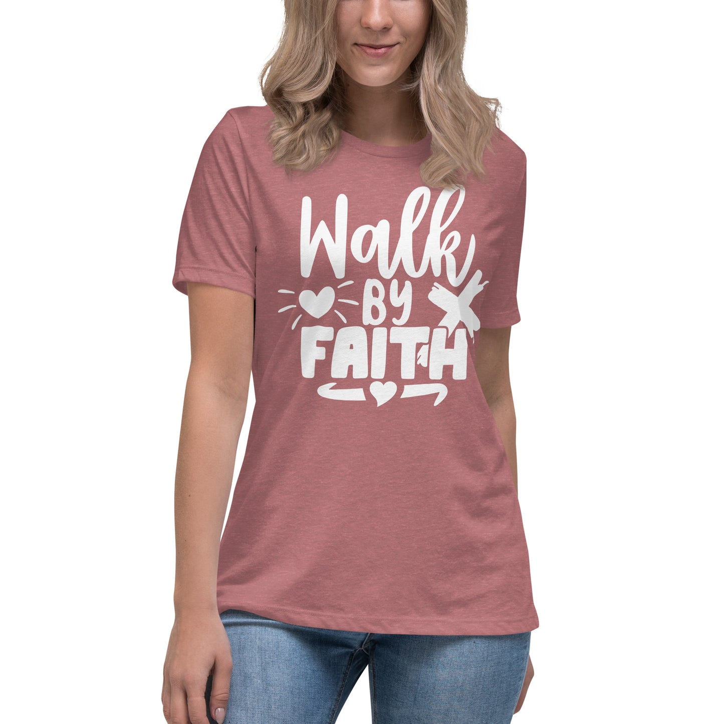 Walk by Faith (White design) - Women's Relaxed T-Shirt