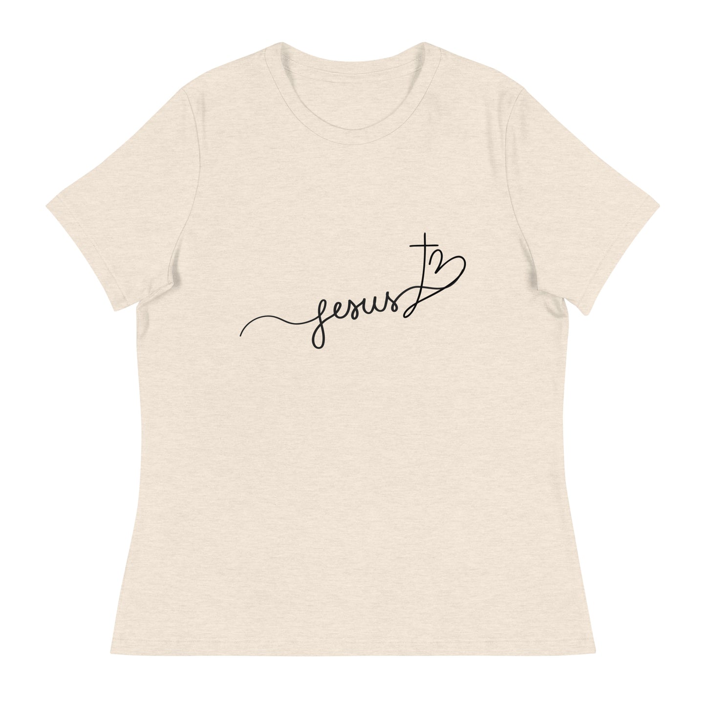 Jesus, Cross, and Heart (Black design) - Women's Relaxed T-Shirt