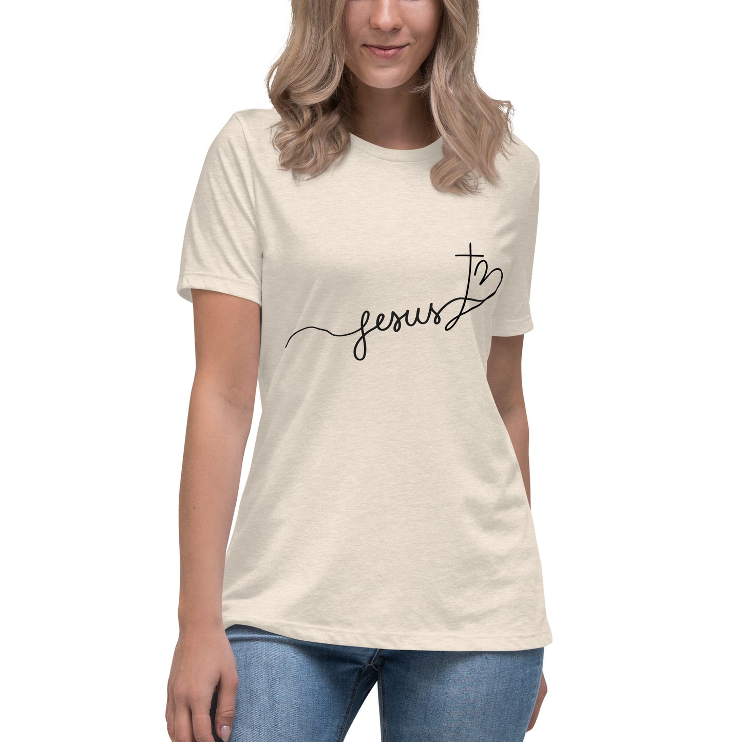 Jesus, Cross, and Heart (Black design) - Women's Relaxed T-Shirt