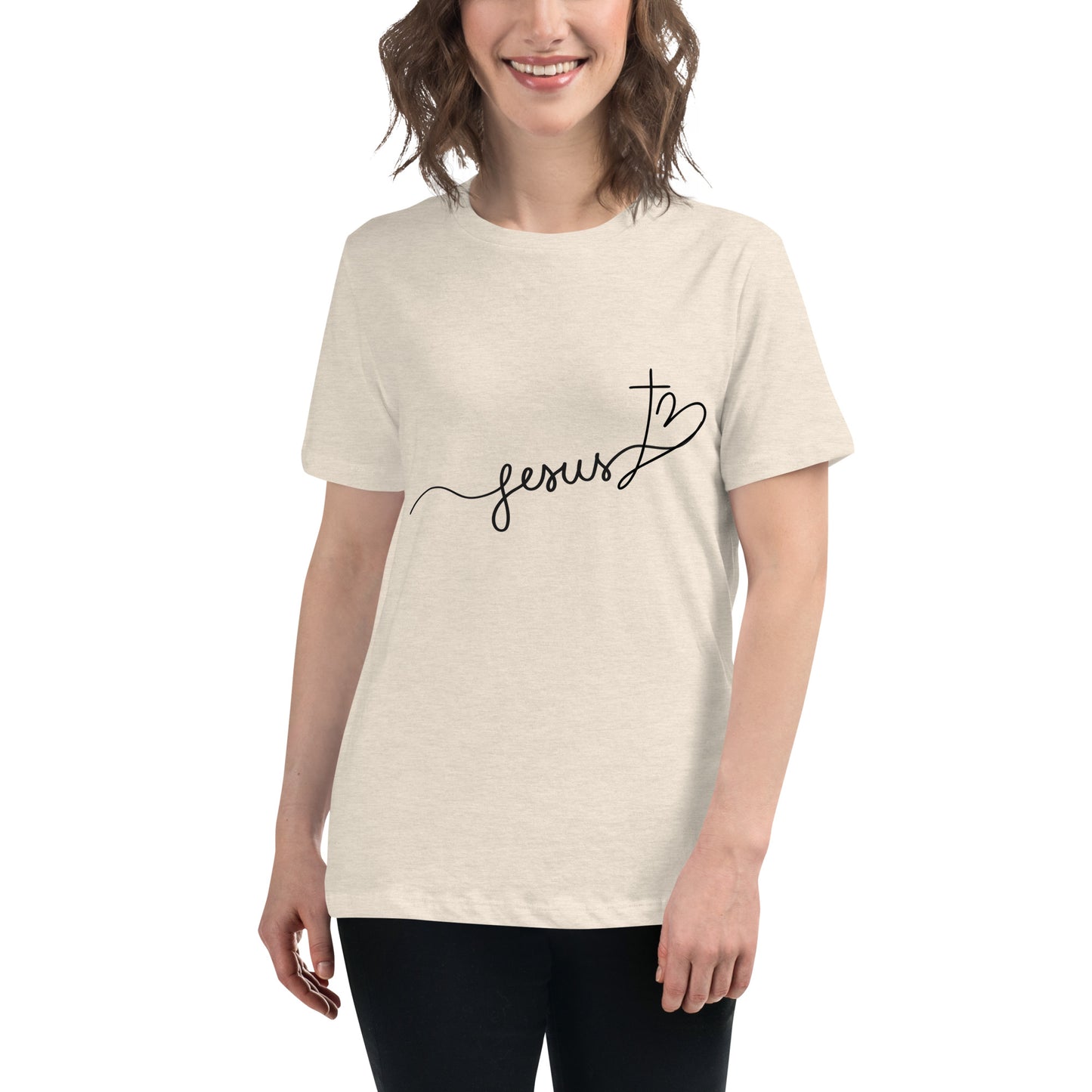 Jesus, Cross, and Heart (Black design) - Women's Relaxed T-Shirt