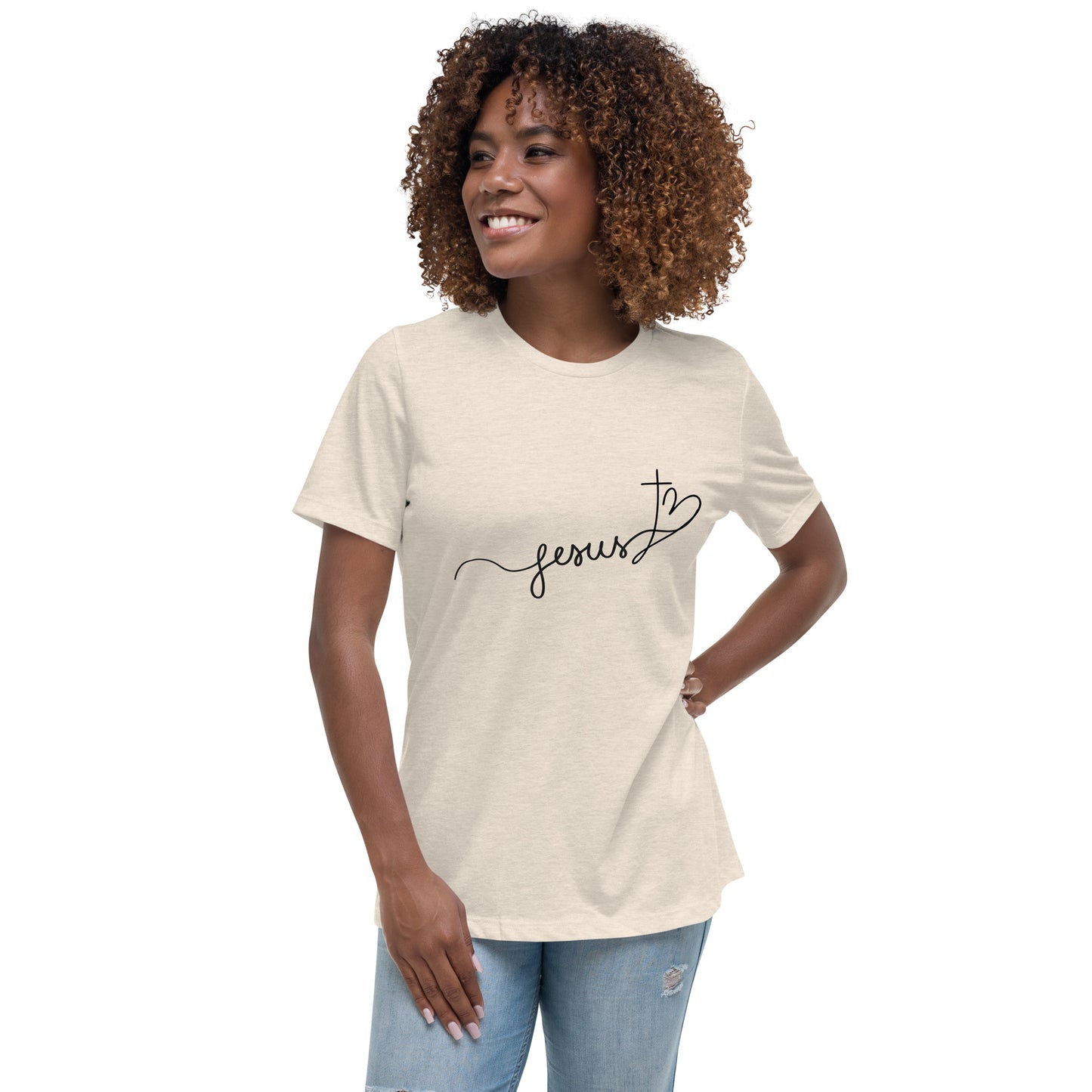 Jesus, Cross, and Heart (Black design) - Women's Relaxed T-Shirt