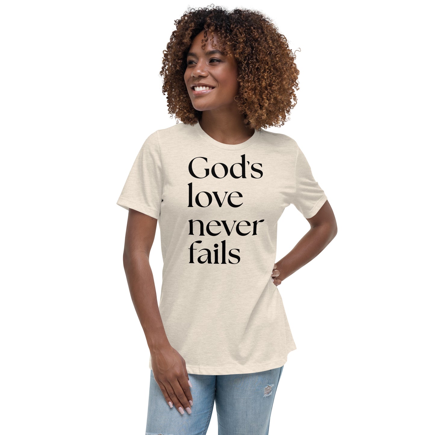 God's Love Never Fails (Black design) - Women's Relaxed T-Shirt