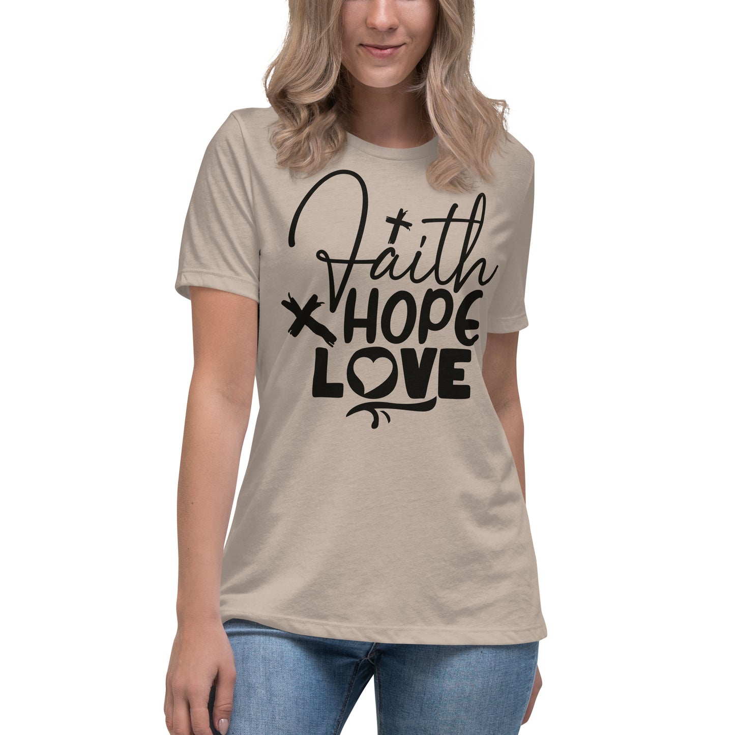 Faith, Hope, and Love (Black design) - Women's Relaxed T-Shirt