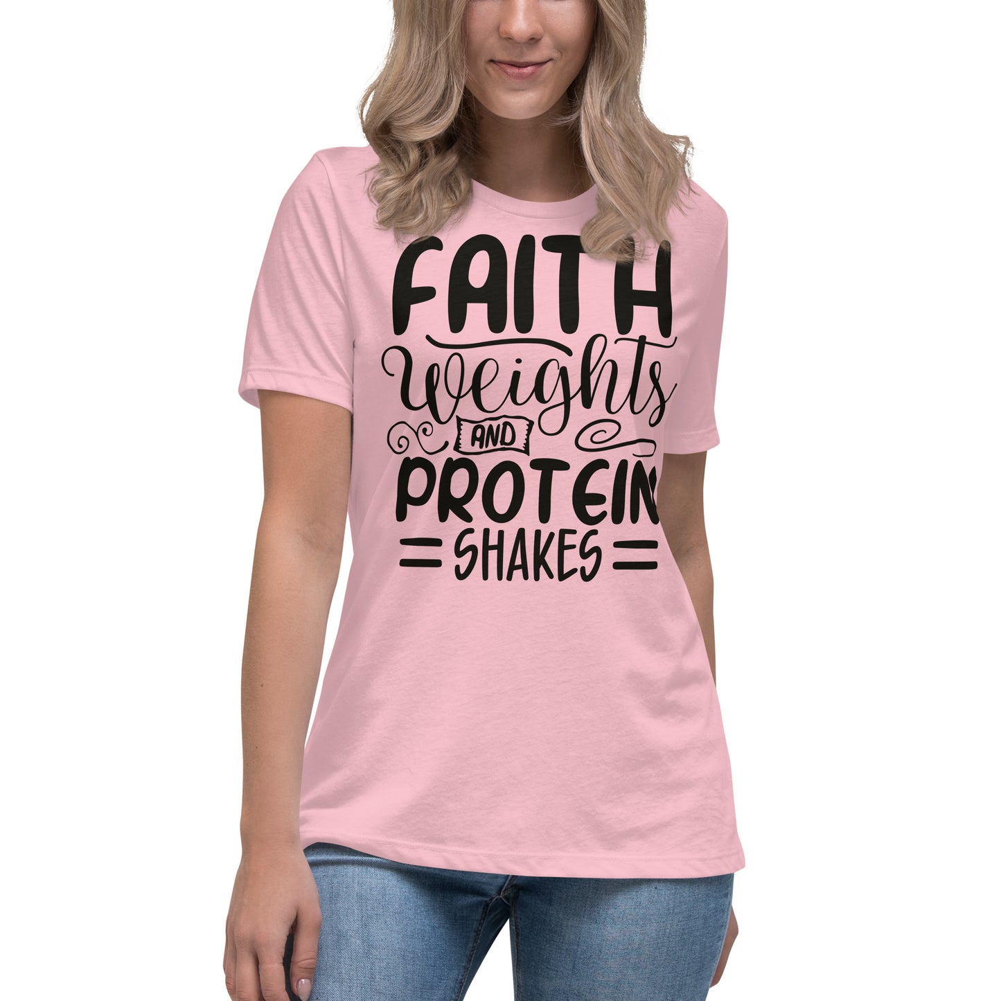 Faith Weights Protein Shakes (Black design) - Women's Relaxed T-Shirt