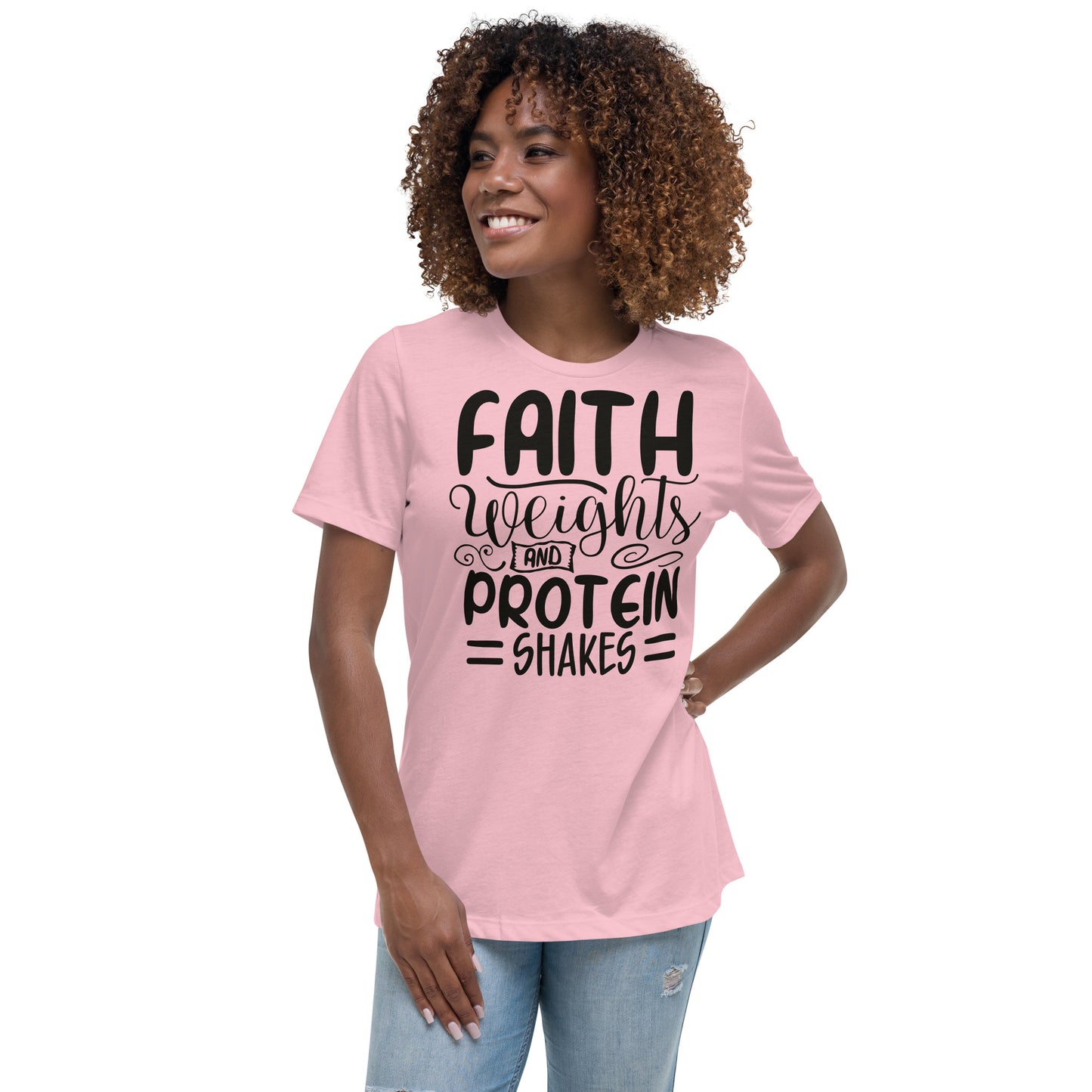 Faith Weights Protein Shakes (Black design) - Women's Relaxed T-Shirt