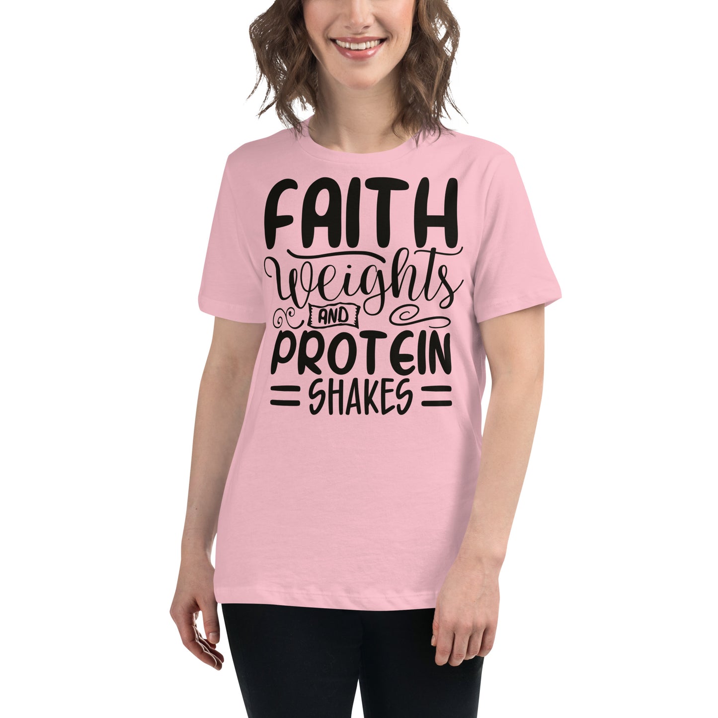 Faith Weights Protein Shakes (Black design) - Women's Relaxed T-Shirt